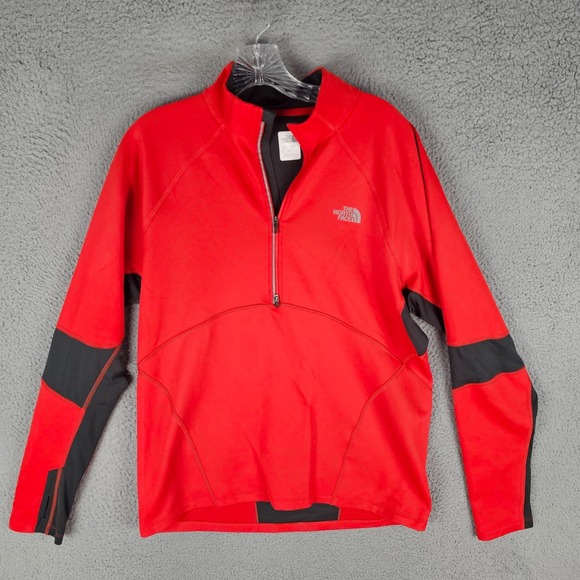 The North Face Track Jacket Men Medium Red Fleece Lined Momentum Thermal 1/2 Zip - Picture 1 of 11